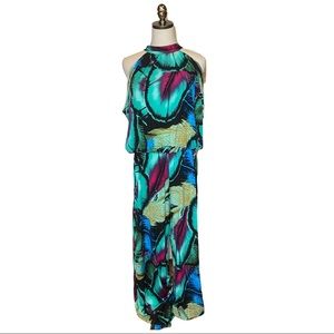 Wall St. Halter Pantsuit Jumpsuit Romper Feathers Sleeveless Tie Back XL